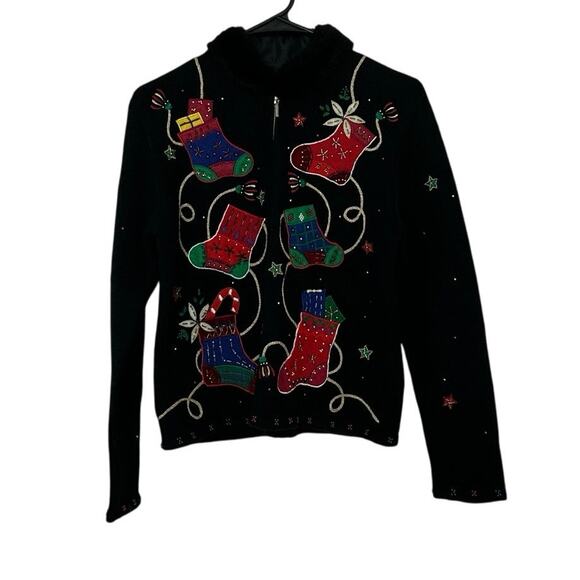 Designers Studio Originals Vintage Novelty Full Zip Christmas Sweater Size P/S - Picture 1 of 14